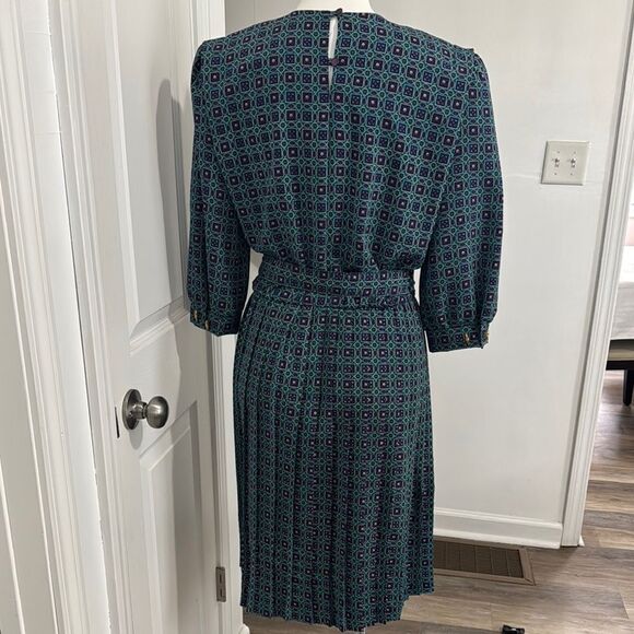 BRELI Original Vintage Elegant Blue Patterned Dress - Picture 4 of 9